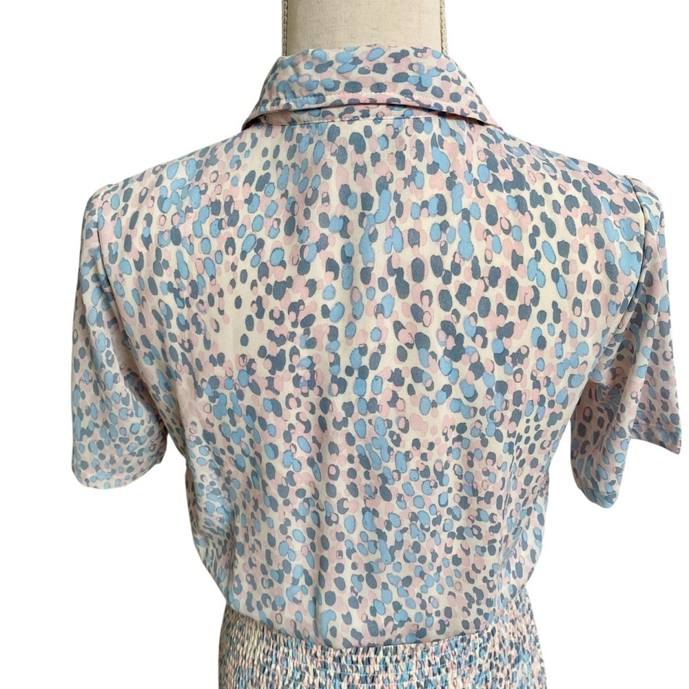 AQUA NWT Pastel Leopard Smocked Mini Dress Pink Blue Size S - Picture 9 of 12